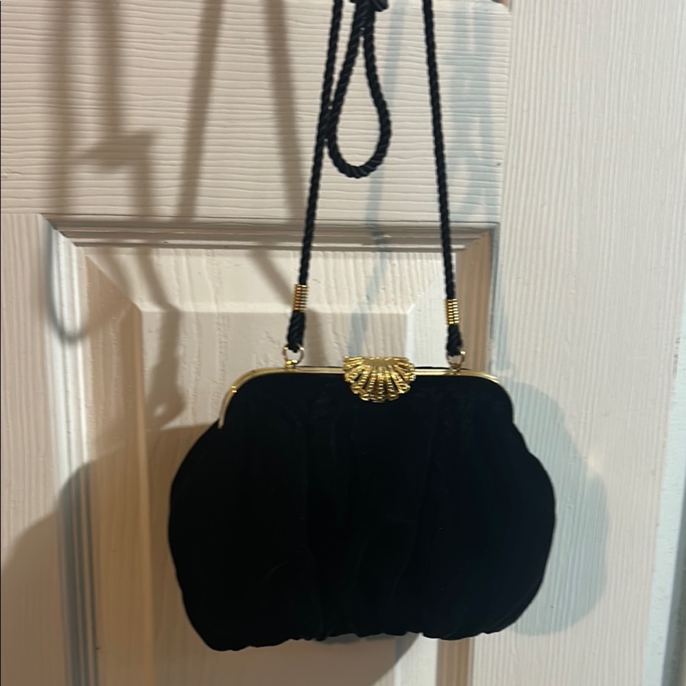 Black Textured Mini Bag with Gold Clasp